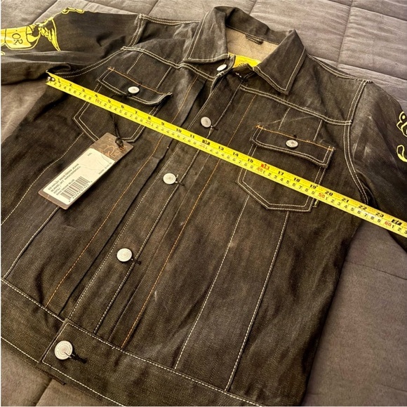 Ed Hardy Black Jacket with Vibrant Yellow Tattoo Inspired Skull Design NWT - Picture 4 of 10